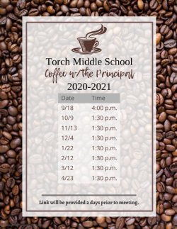 Schedule for Coffee with the Principal for 2020-2021